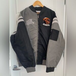 Hustle Gang 3XL Grey Black Split Panel Embroidered Lined Bomber Jacket RARE